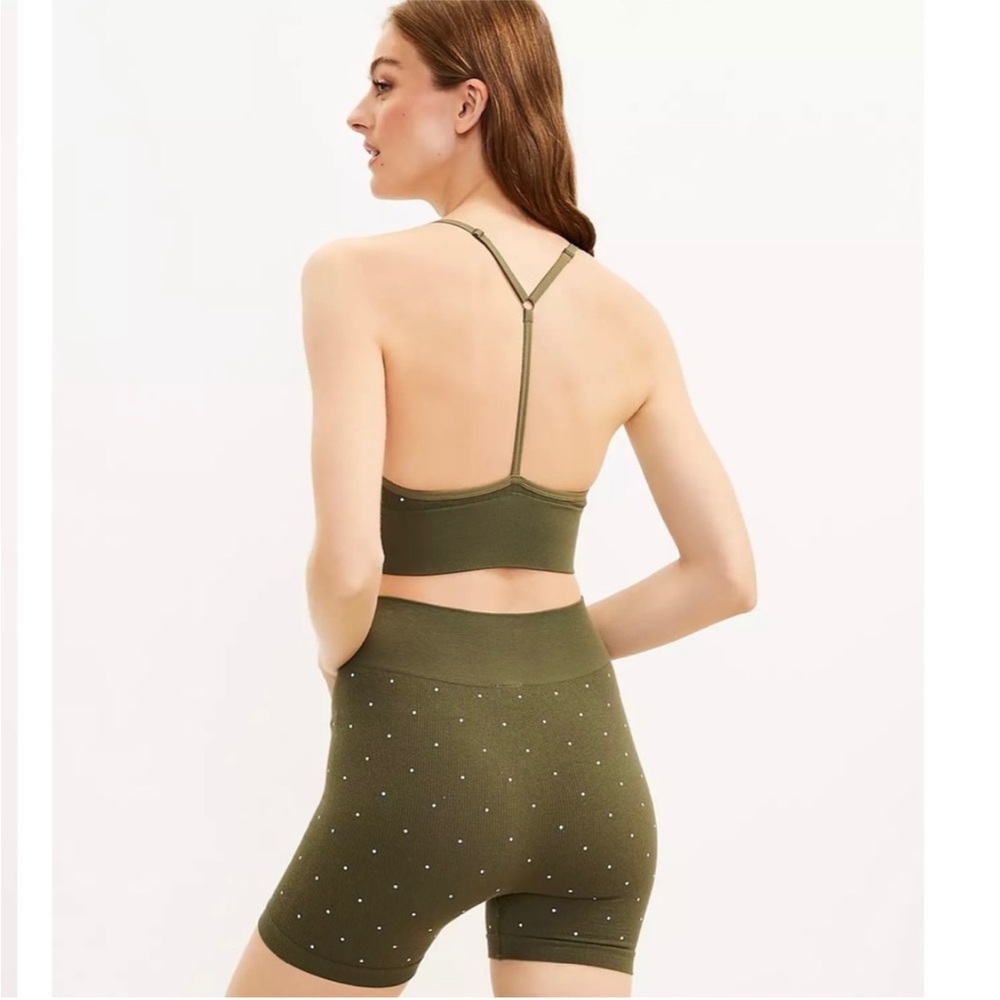LOFT Pajama Set Daydream Dotted Seamless Boy Shorts and T-Back Bralette in Green - Picture 2 of 9